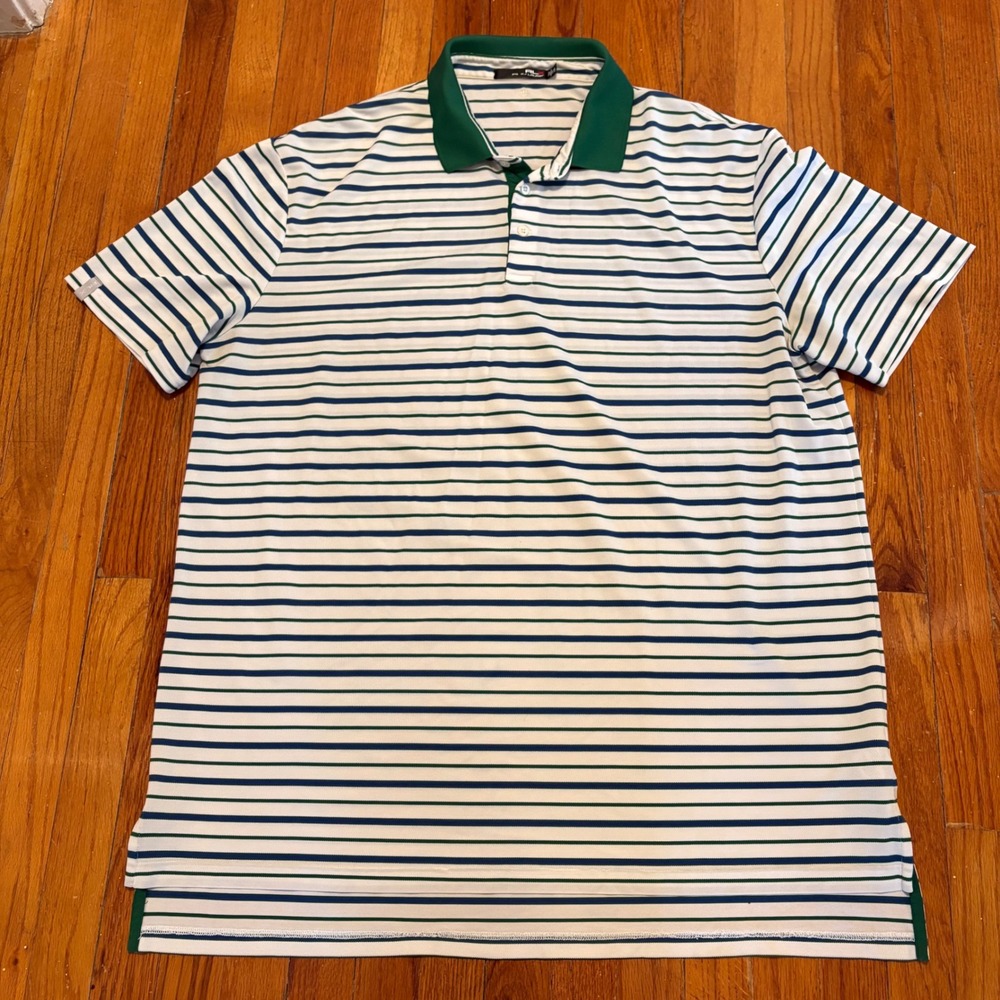 RLX Ralph Lauren Mens XXL Polo Shirt Green Striped Short Sleeve Performance Golf